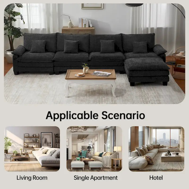 Divano sezionale modulare a L blu/bianco/grigio/nero/crema/verde, trasformabile in letto, a 5 posti