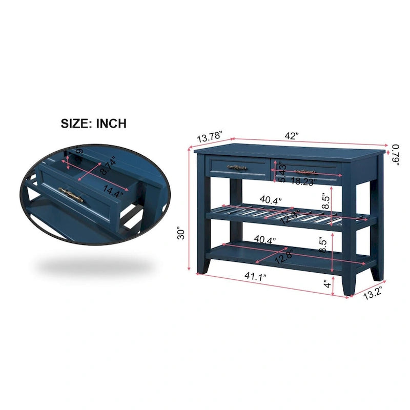 Consolle con 2 Cassetti e 2 Ripiani | Espresso / Marrone / Blu Scuro / Bianco Antico