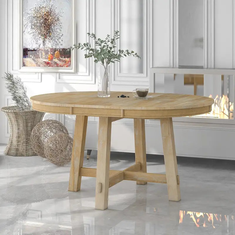 Lavaggio Legno Naturale / Rovere+Bianco Antico / Espresso | Tavolo da Pranzo Rotondo Allungabile, 4–6 Posti