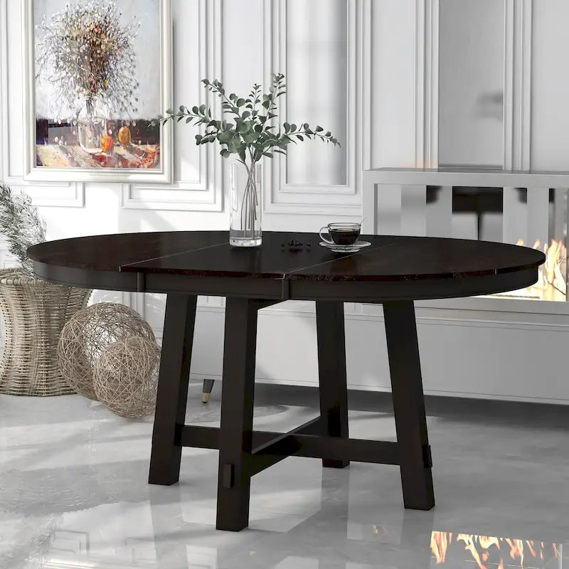 Lavaggio Legno Naturale / Rovere+Bianco Antico / Espresso | Tavolo da Pranzo Rotondo Allungabile, 4–6 Posti