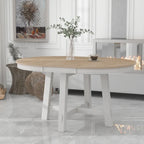 Lavaggio Legno Naturale / Rovere+Bianco Antico / Espresso | Tavolo da Pranzo Rotondo Allungabile, 4–6 Posti