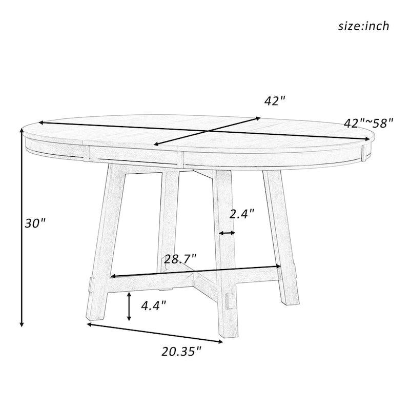 Lavaggio Legno Naturale / Rovere+Bianco Antico / Espresso | Tavolo da Pranzo Rotondo Allungabile, 4–6 Posti