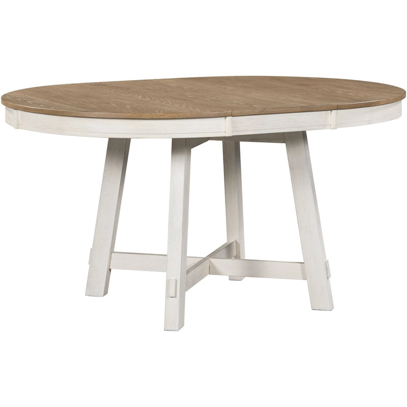 Lavaggio Legno Naturale / Rovere+Bianco Antico / Espresso | Tavolo da Pranzo Rotondo Allungabile, 4–6 Posti