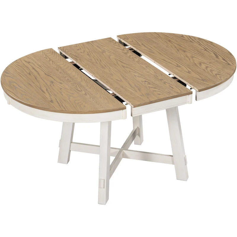 Lavaggio Legno Naturale / Rovere+Bianco Antico / Espresso | Tavolo da Pranzo Rotondo Allungabile, 4–6 Posti
