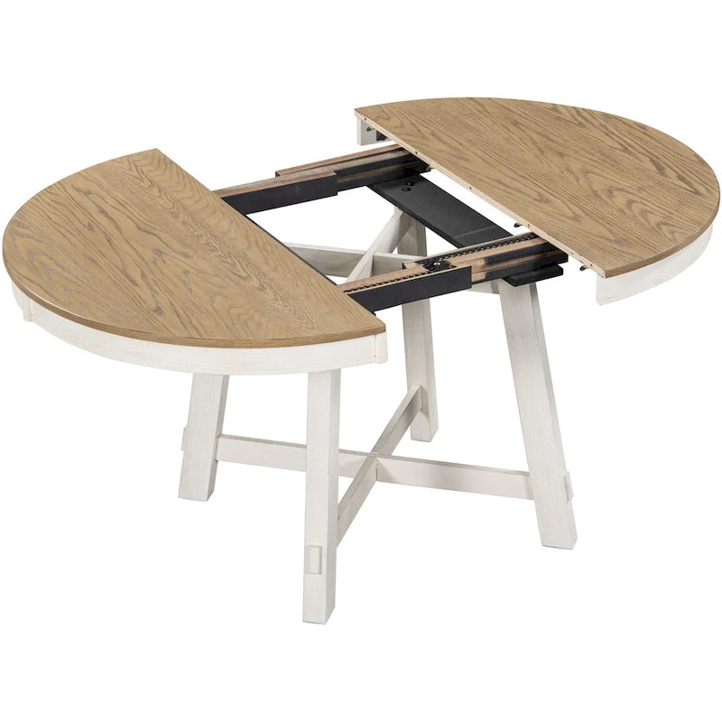 Lavaggio Legno Naturale / Rovere+Bianco Antico / Espresso | Tavolo da Pranzo Rotondo Allungabile, 4–6 Posti
