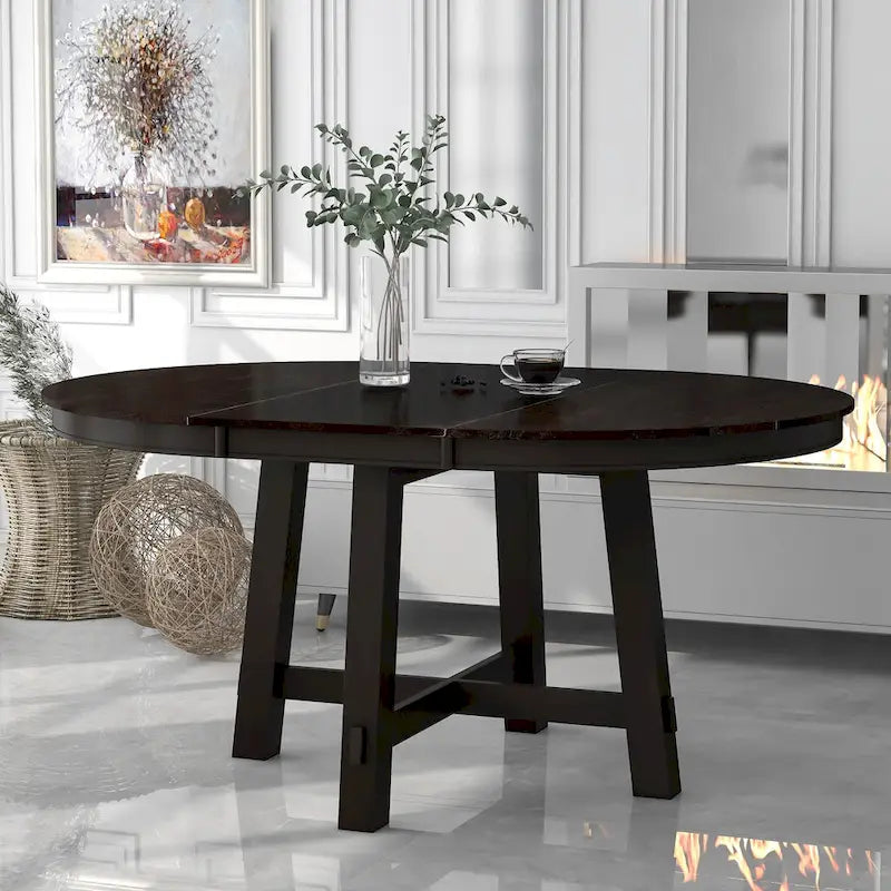 Lavaggio Legno Naturale / Rovere+Bianco Antico / Espresso | Tavolo da Pranzo Rotondo Allungabile, 4–6 Posti