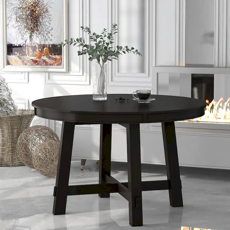 Lavaggio Legno Naturale / Rovere+Bianco Antico / Espresso | Tavolo da Pranzo Rotondo Allungabile, 4–6 Posti