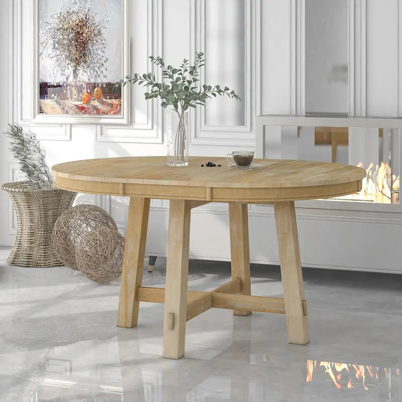 Lavaggio Legno Naturale / Rovere+Bianco Antico / Espresso | Tavolo da Pranzo Rotondo Allungabile, 4–6 Posti