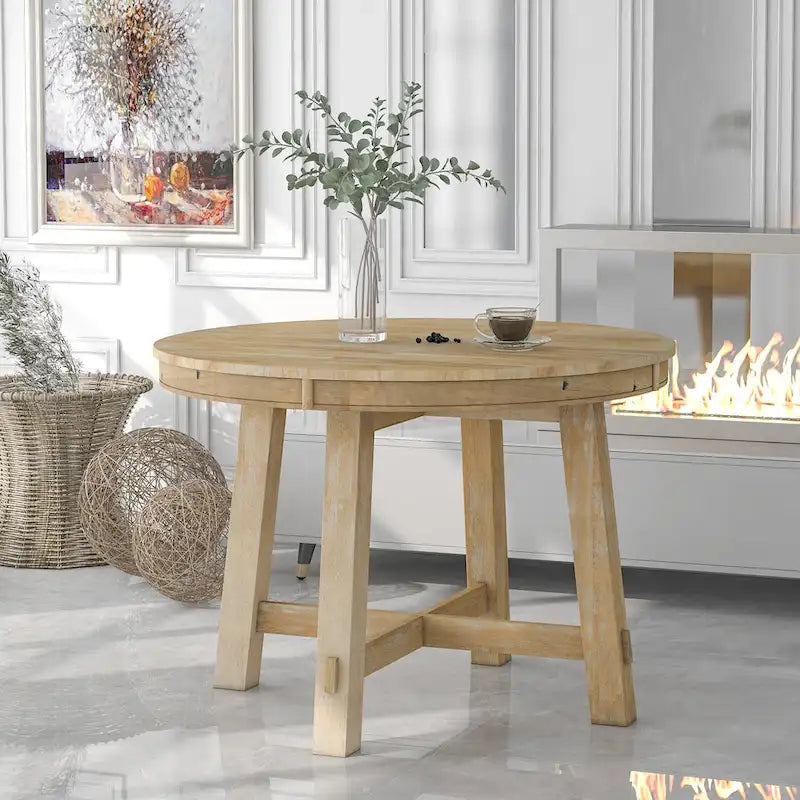 Lavaggio Legno Naturale / Rovere+Bianco Antico / Espresso | Tavolo da Pranzo Rotondo Allungabile, 4–6 Posti