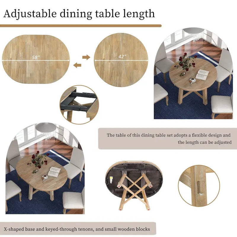 Lavaggio Legno Naturale / Rovere+Bianco Antico / Espresso | Tavolo da Pranzo Rotondo Allungabile, 4–6 Posti