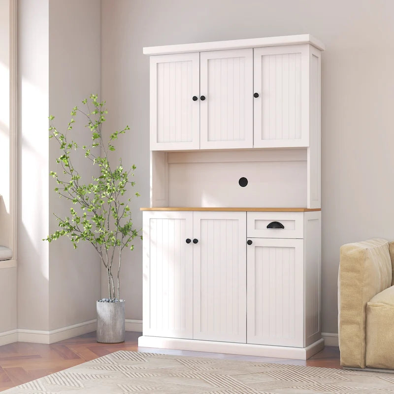 Dispensa da cucina bianca 180 cm – 6 ante, 1 cassetto, ripiano per microonde
