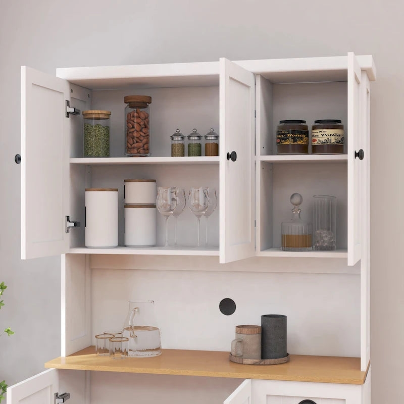 Dispensa da cucina bianca 180 cm – 6 ante, 1 cassetto, ripiano per microonde