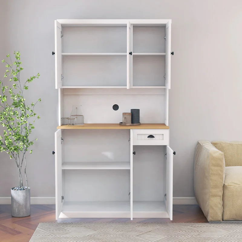 Dispensa da cucina bianca 180 cm – 6 ante, 1 cassetto, ripiano per microonde