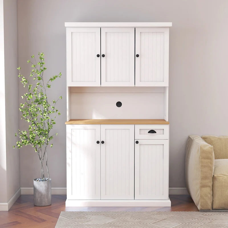 Dispensa da cucina bianca 180 cm – 6 ante, 1 cassetto, ripiano per microonde
