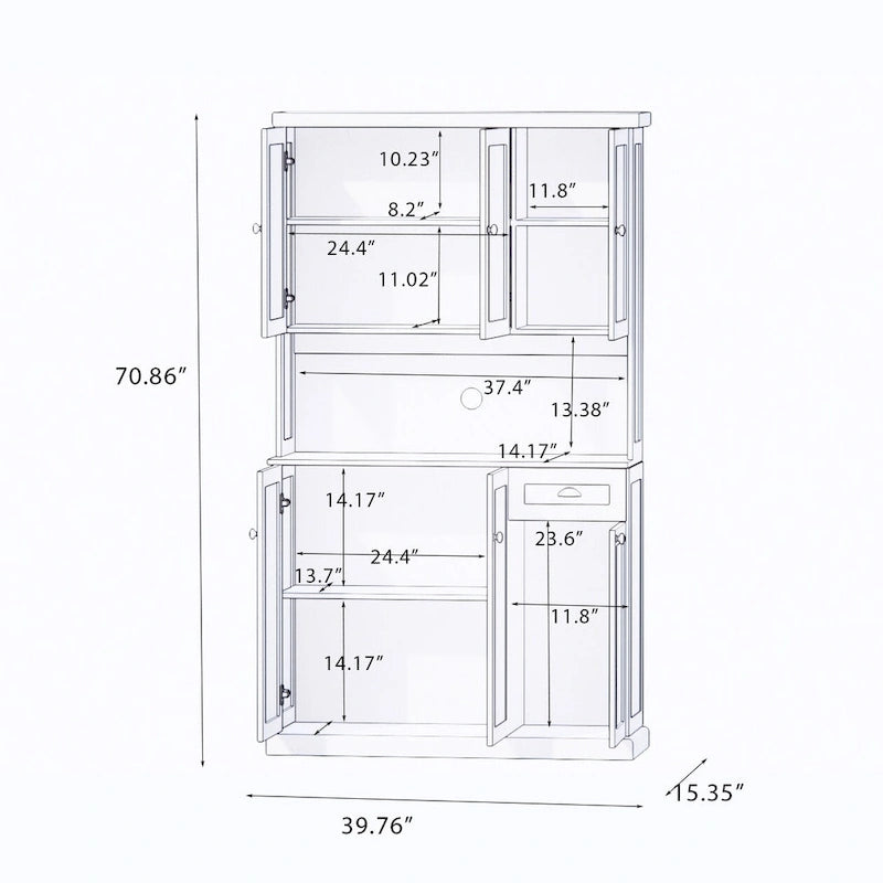 Dispensa da cucina bianca 180 cm – 6 ante, 1 cassetto, ripiano per microonde