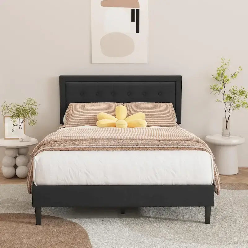 Giroletto imbottito in velluto nero / beige / bianco / rosa con testiera capitonné – Twin / Full / Queen / King