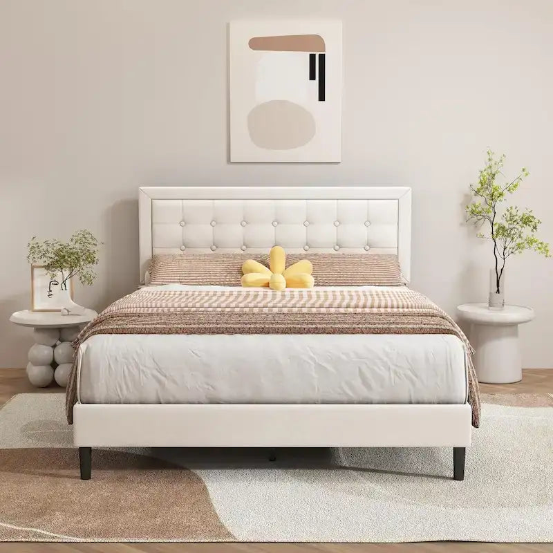 Giroletto imbottito in velluto nero / beige / bianco / rosa con testiera capitonné – Twin / Full / Queen / King