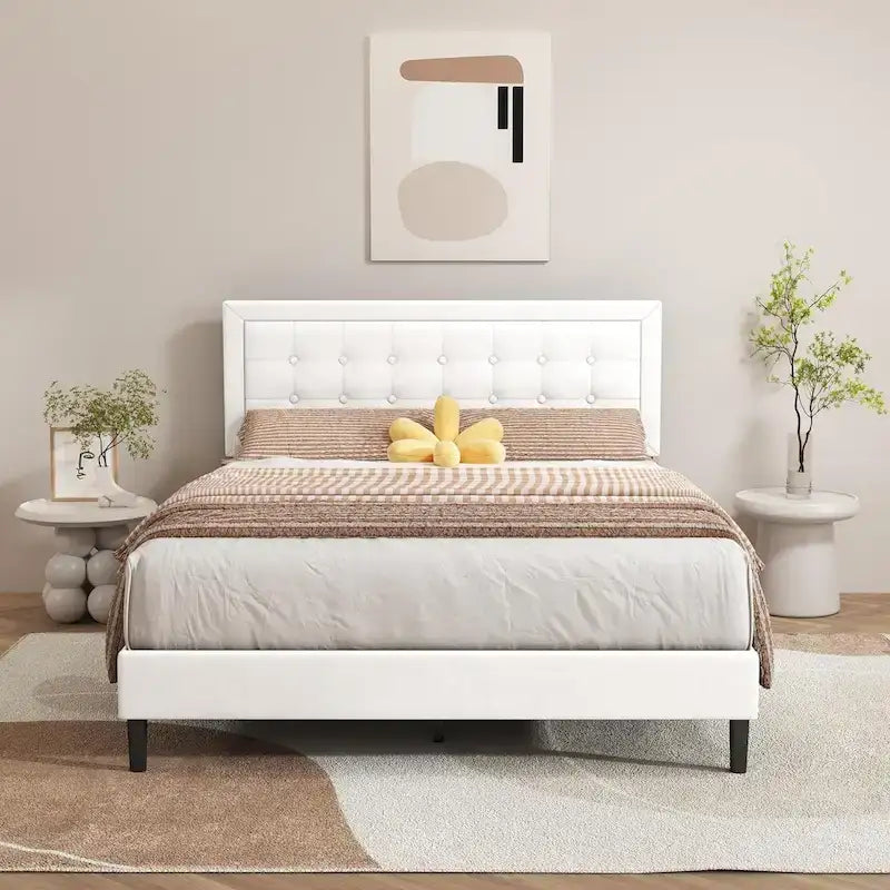 Giroletto imbottito in velluto nero / beige / bianco / rosa con testiera capitonné – Twin / Full / Queen / King