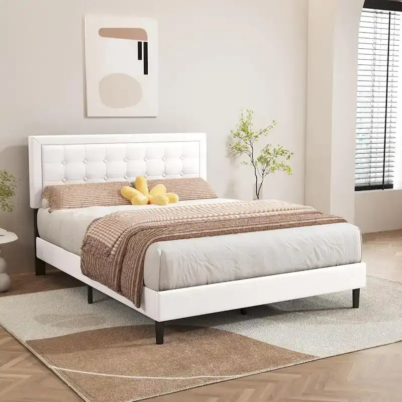Giroletto imbottito in velluto nero / beige / bianco / rosa con testiera capitonné – Twin / Full / Queen / King