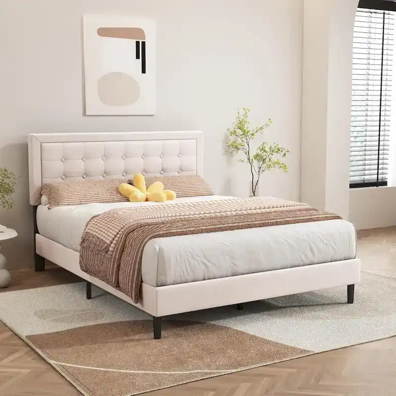 Giroletto imbottito in velluto nero / beige / bianco / rosa con testiera capitonné – Twin / Full / Queen / King