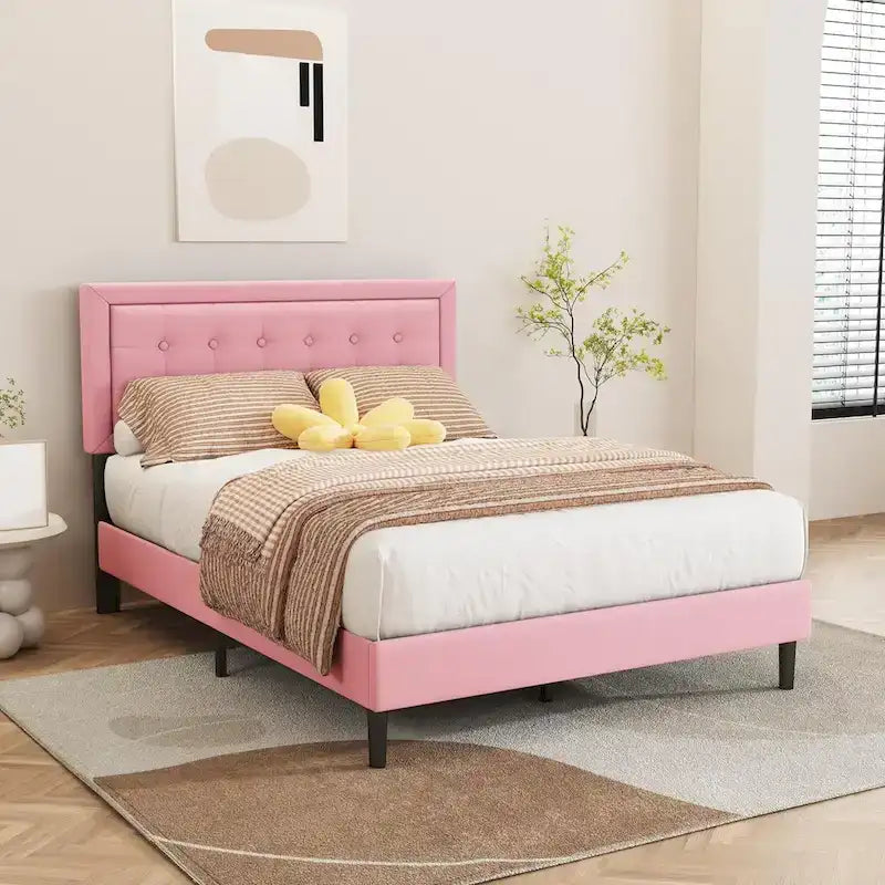 Giroletto imbottito in velluto nero / beige / bianco / rosa con testiera capitonné – Twin / Full / Queen / King