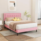 Giroletto imbottito in velluto nero / beige / bianco / rosa con testiera capitonné – Twin / Full / Queen / King