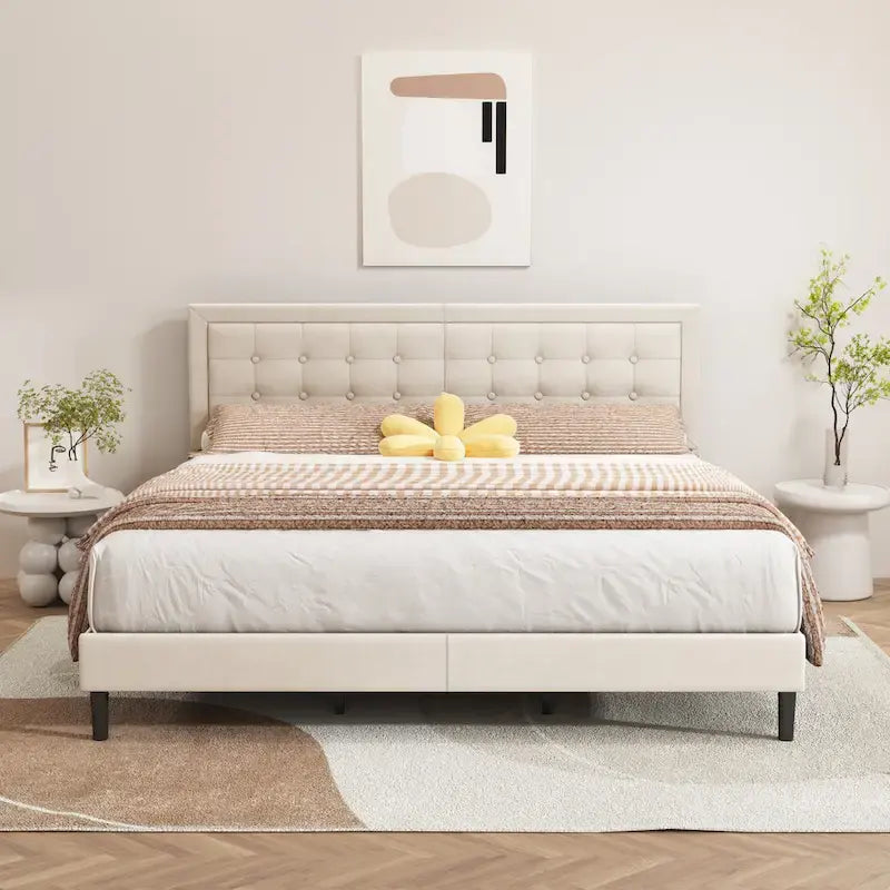 Giroletto imbottito in velluto nero / beige / bianco / rosa con testiera capitonné – Twin / Full / Queen / King