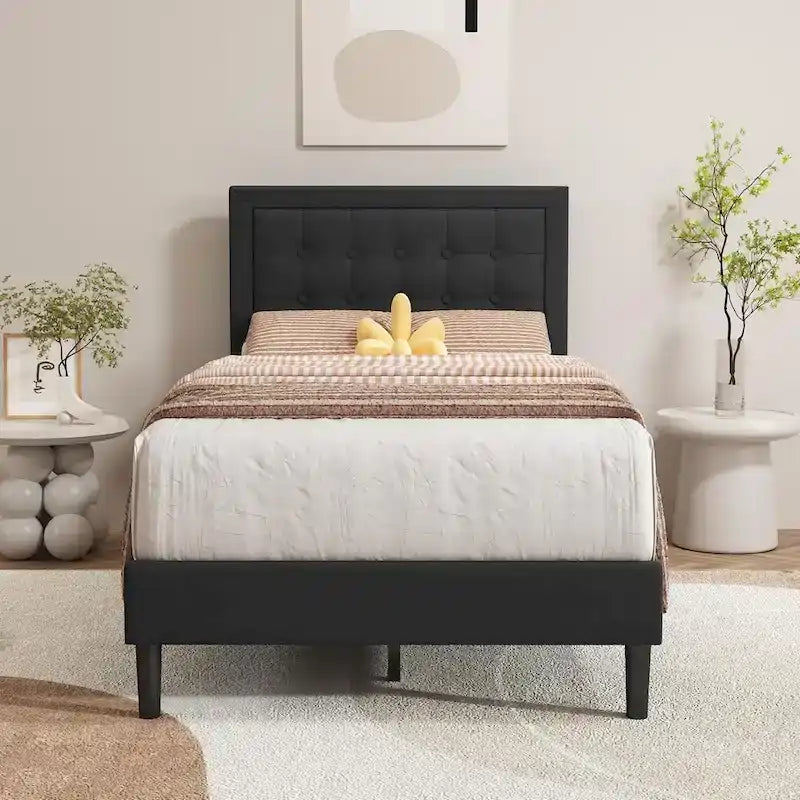 Giroletto imbottito in velluto nero / beige / bianco / rosa con testiera capitonné – Twin / Full / Queen / King