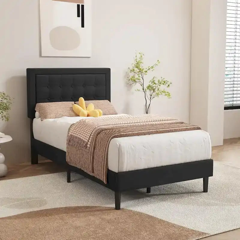 Giroletto imbottito in velluto nero / beige / bianco / rosa con testiera capitonné – Twin / Full / Queen / King