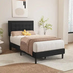 Giroletto imbottito in velluto nero / beige / bianco / rosa con testiera capitonné – Twin / Full / Queen / King