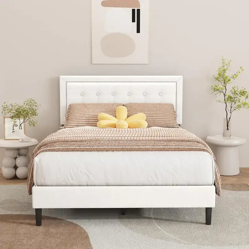 Giroletto imbottito in velluto nero / beige / bianco / rosa con testiera capitonné – Twin / Full / Queen / King