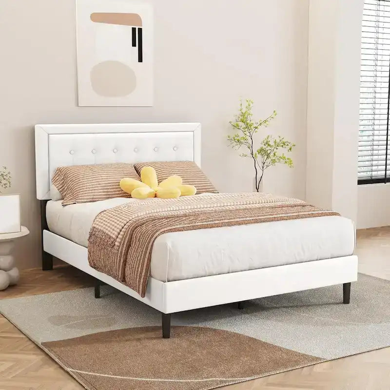 Giroletto imbottito in velluto nero / beige / bianco / rosa con testiera capitonné – Twin / Full / Queen / King