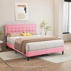 Giroletto imbottito in velluto nero / beige / bianco / rosa con testiera capitonné – Twin / Full / Queen / King