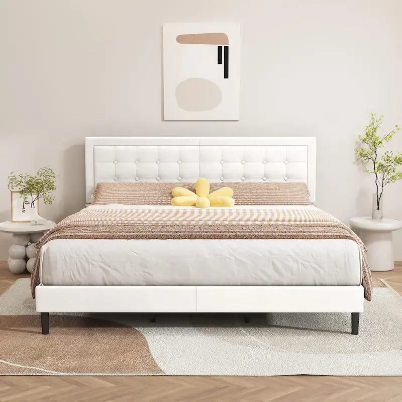 Giroletto imbottito in velluto nero / beige / bianco / rosa con testiera capitonné – Twin / Full / Queen / King