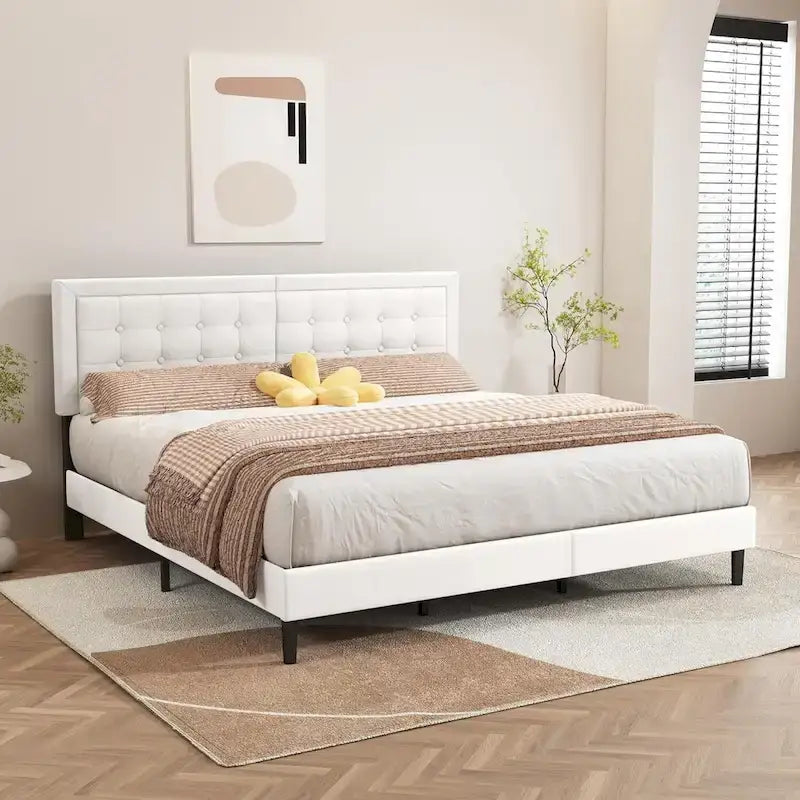 Giroletto imbottito in velluto nero / beige / bianco / rosa con testiera capitonné – Twin / Full / Queen / King