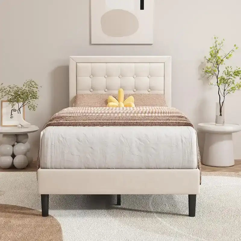 Giroletto imbottito in velluto nero / beige / bianco / rosa con testiera capitonné – Twin / Full / Queen / King