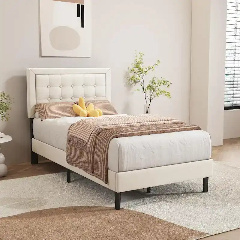 Giroletto imbottito in velluto nero / beige / bianco / rosa con testiera capitonné – Twin / Full / Queen / King